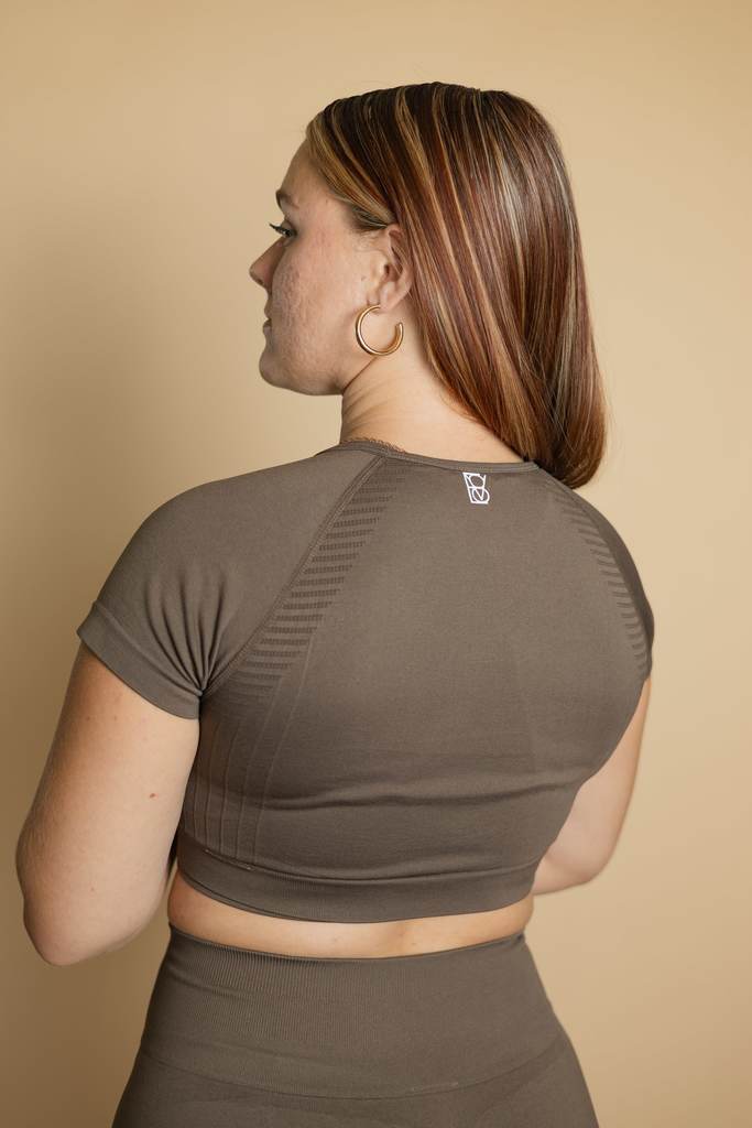 Power Seamless Cropped Tee- Coffee